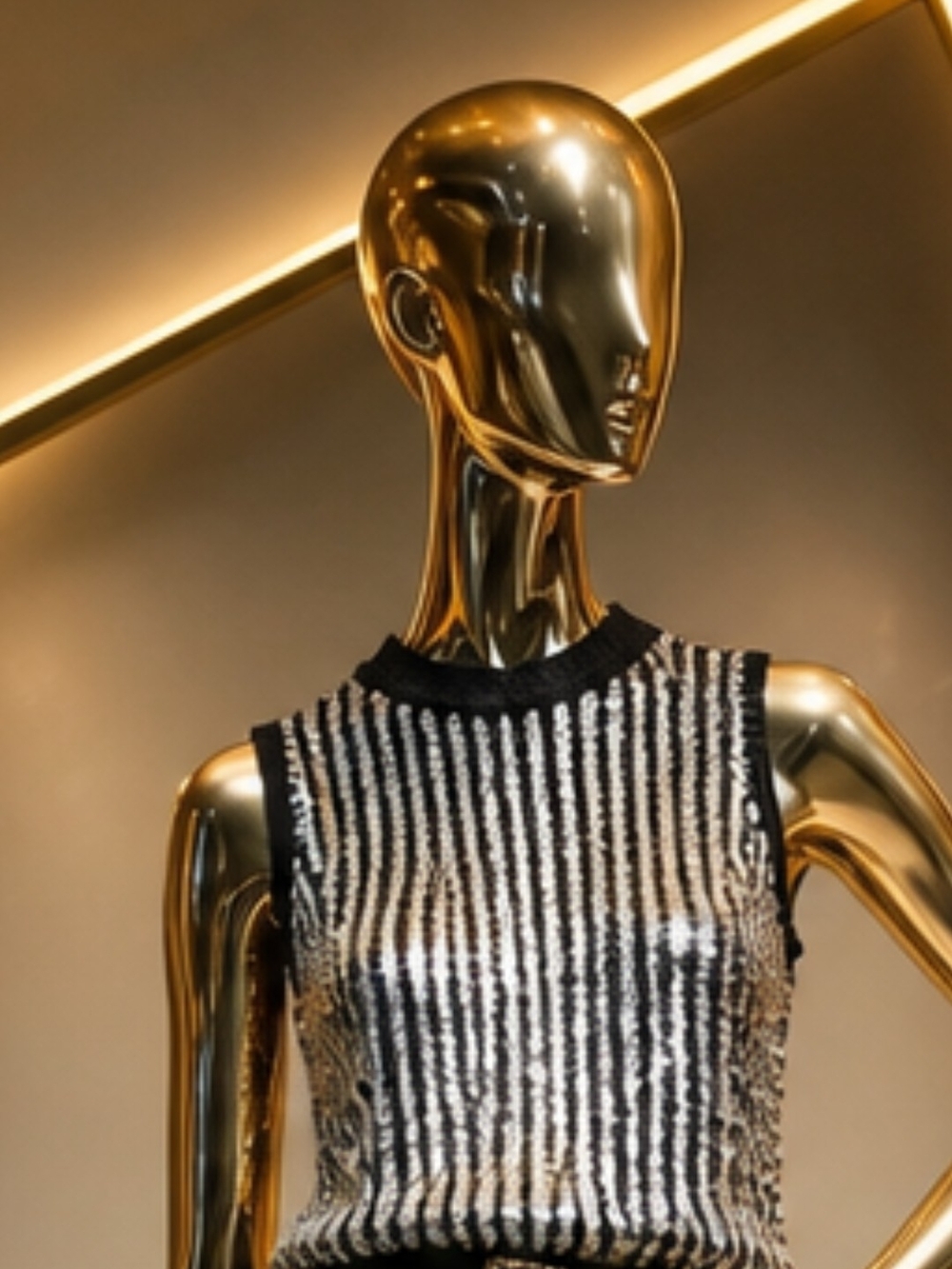 Vintage Sequin Stripe Sleeveless Top - Black & Silver